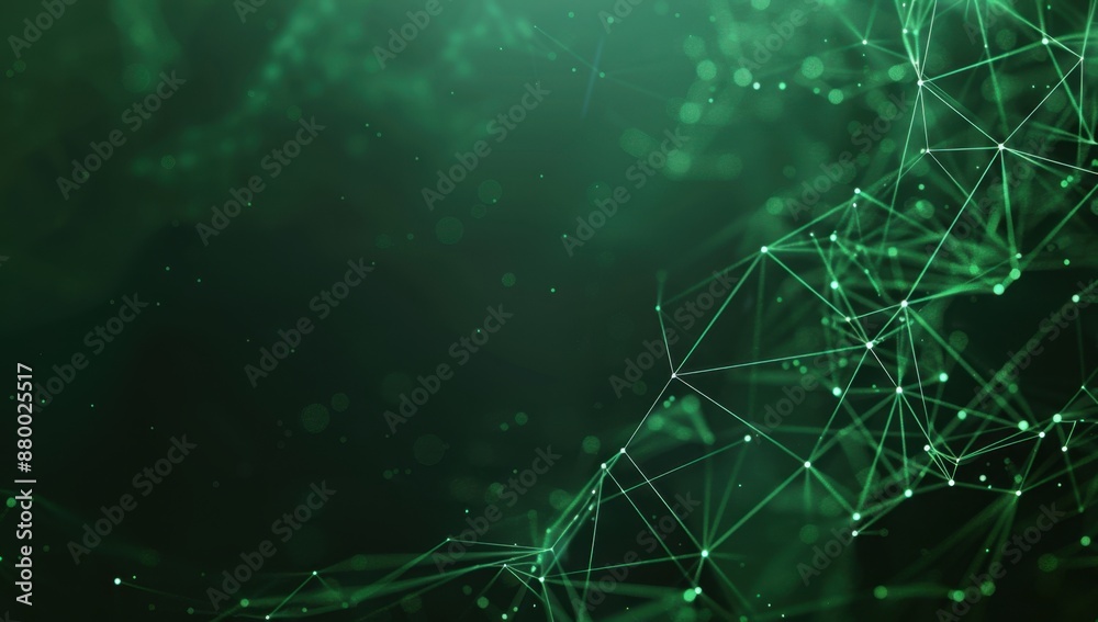 Wall mural abstract green background with digital connections and dots, technology concept for internet network