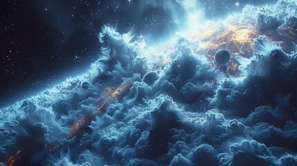 Fototapeta premium Cosmic Cloudscape: A Vibrant Illustration of a Galactic Landscape