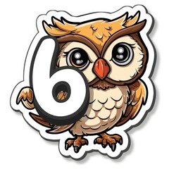 Naklejka premium cartoon owl with microphone and podcast setup sticker, white background, simple Q version of the cartoon character stickers
