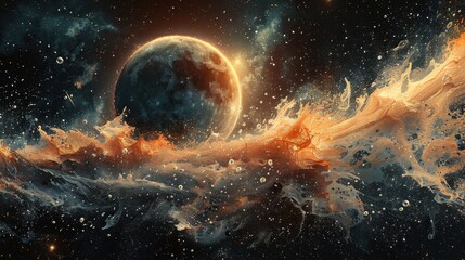 Obraz premium Abstract Space Background with Golden and Black Swirls