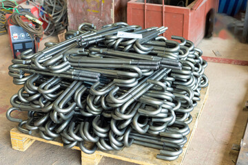 Reinforcement steel rod and deformed bar with rebar at construction site.