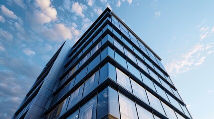 A sleek modern office building with glass fa? section ade, clean lines, and a minimalist design, showcasing contemporary corporate architecture.