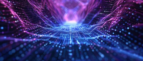 A surreal scene where beams of light form intricate holographic patterns, merging ethereal beauty with advanced technology with copy space, high tech