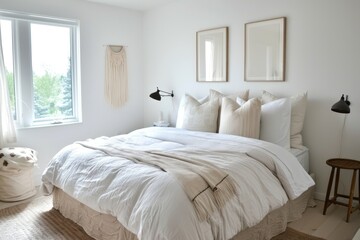 Minimal white bedroom featuring cozy elements and sleek design