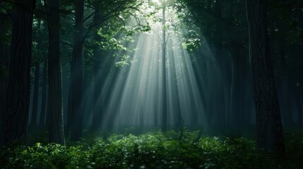 Obraz premium An enchanted forest where the trees themselves applaud the victor, their leaves rustling in a symphony of sound and light that honors the triumph with copy space, high tech