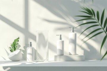 Clean and simple product display with natural leaf shadows and elegant design