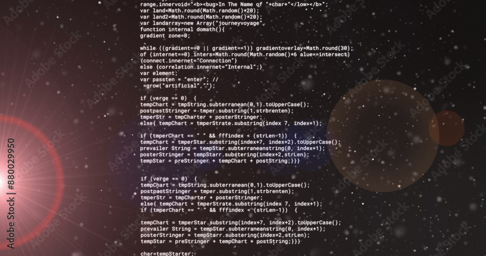 Poster image of glitching data processing over bokeh spotlights and white lights on dark background