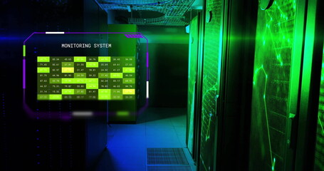 Image of interface monitoring system over server room and yellow networks