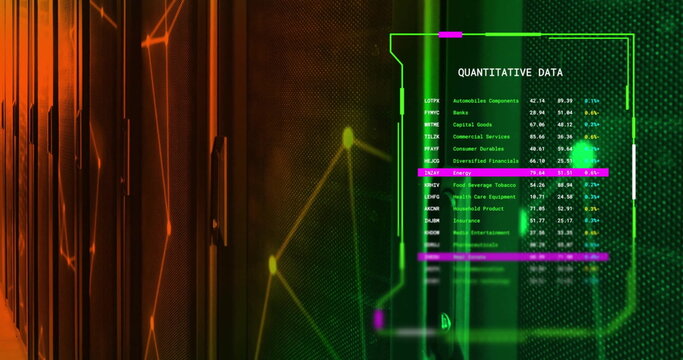 Image of interface processing quantitative data over glowing networks and dark servers - Powered by Adobe