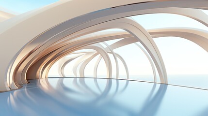 Modern Architectural Design with Curved Walls and Ocean View.