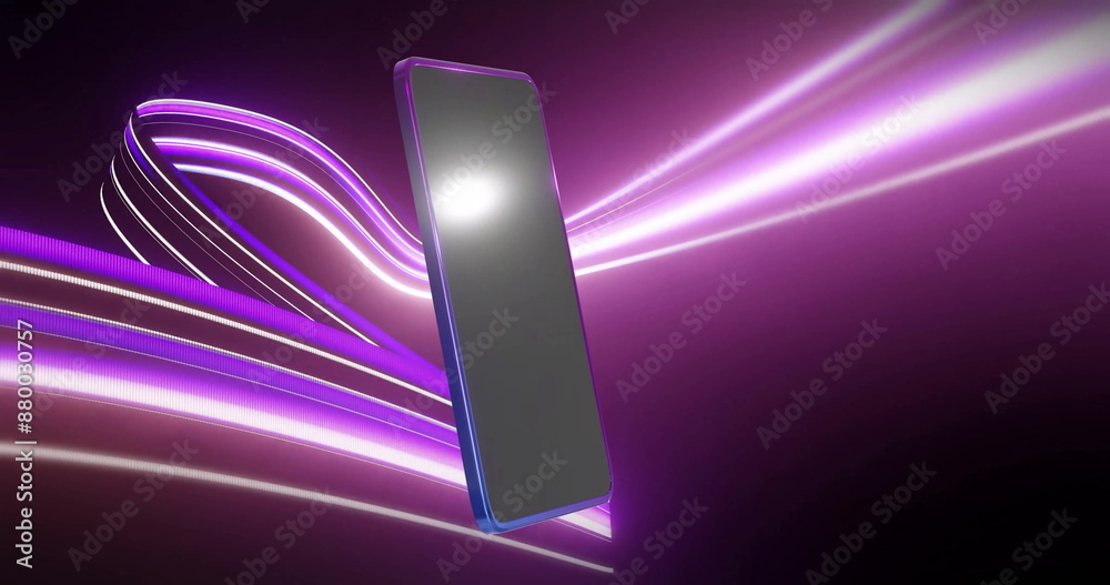 Wall mural image of smartphone over light shapes on black background