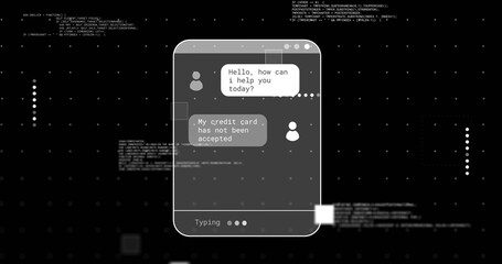 Image of screen with data processing over black background