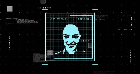 Image of biometric photo with data processing over black background