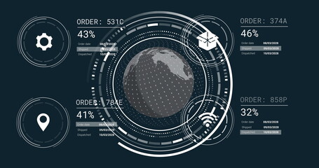 Image of globe with data processing over dark background