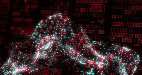 Image of binary coding and data processing over dark background