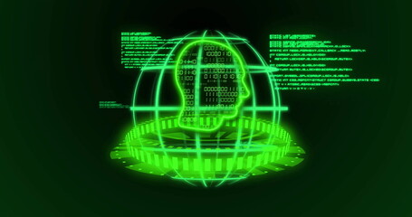 Image of globe with data processing over dark background