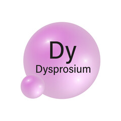 Dysprosium element icon. Glossy pink sphere. Chemical symbol Dy. Vector illustration.
