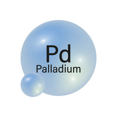 Palladium element icon. Glossy blue sphere. Chemical symbol Pd. Vector illustration.