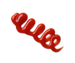 Fototapeta premium Tasty ketchup isolated on white, top view. Tomato sauce