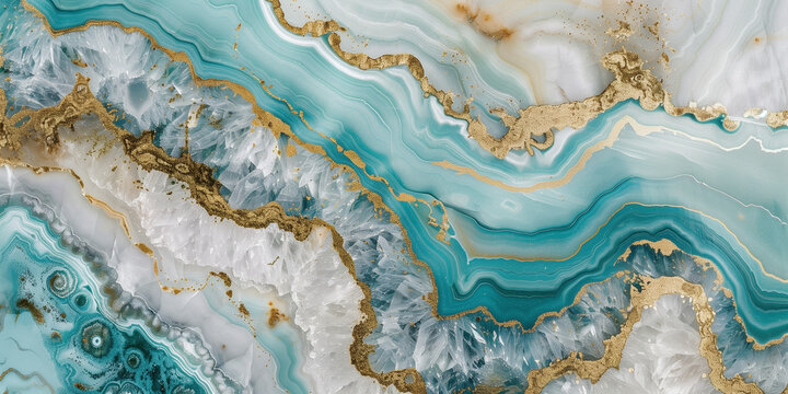 turquoise and gold marble with teal white onyx geode texture, luxurious crystal wallpaper background