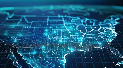 Obraz premium USA Digital Map with Glowing Network Connections