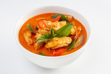 Chicken red curry isolated on white background.