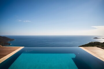 Fototapeta premium A serene abstract wallpaper background of a luxury infinity pool overlooking the sea.