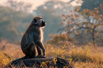 Full body view of Baboon in natural habitat, full body shot, full body View