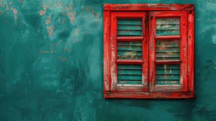 Obraz premium Red vintage window on green wall