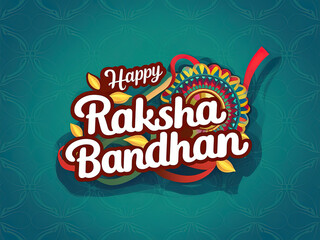 Obraz premium Happy Raksha Bandhan Greeting Card with Colorful Decorative Rakhi on Blue Background