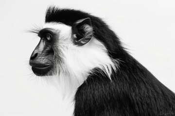 the beside view of a Black-and-white Colobus, left side view, isolated on white background