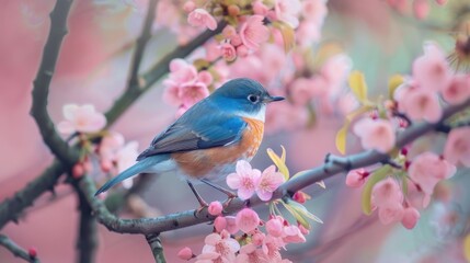 Fototapeta premium Spring flowers and bird viewing