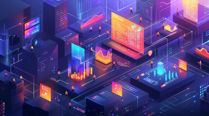 Futuristic Cityscape with Data and People.