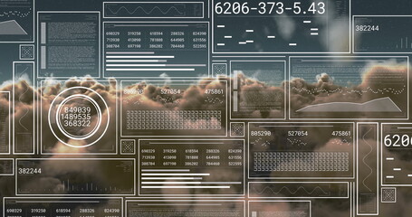 Image of digital data processing over clouds