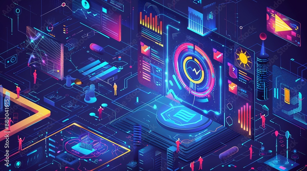 Aufkleber Futuristic digital network with data and information visualization.
