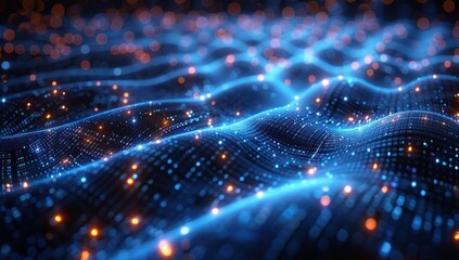 Fototapeta premium Abstract Digital Landscape with Glowing Particles