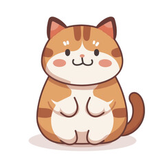 Obraz premium Cute cartoon illustration of a chubby orange tabby cat with a content expression, sitting happily. Perfect for kawaii and animal lovers. Isolated on transparent background.