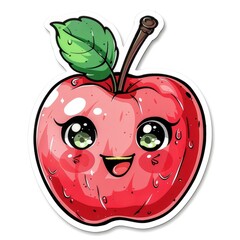 Obraz premium cute apple sticker, kawaii, functionality stickers, sticker outline, simple background, character, shape