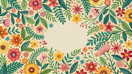 Floral pattern featuring a variety of leaves and flowers, floral, pattern, leaves, flowers, botanical, nature, trendy, design