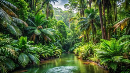 Fototapeta premium Lush tropical rainforest in Darwin, Australia, tropical, rainforest, lush, trees, greenery, nature, Australia, wildlife