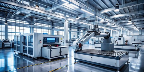 Fototapeta premium Cutting-edge printer and robotic automation technology in a modern industrial setting, printing