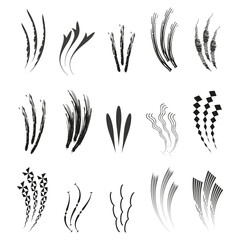 Abstract line illustrations. Dynamic brush strokes. Vector geometric shapes. Monochrome wave patterns.