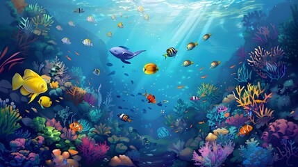 Captivating Underwater Realm of Vibrant Marine Life and Coral Reef Scenery A Kaleidoscope of Colorful Fish Corals and a Serene Aquatic Environment Teeming with the Beauty of the Ocean s Ecosystem