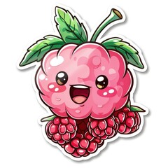  cute raspberry sticker, kawaii, functionality stickers, sticker outline, simple background, character, shape