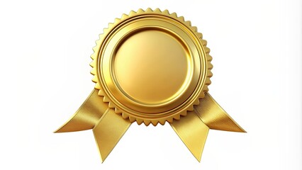 Golden seal with gold ribbons isolated on white background,  gold, seal, ribbon, award, certificate, luxury, emblem
