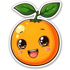 Obraz premium cute tangerine sticker, kawaii, functionality stickers, sticker outline, simple background, character, shape