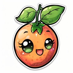 Obraz premium cute tangerine sticker, kawaii, functionality stickers, sticker outline, simple background, character, shape
