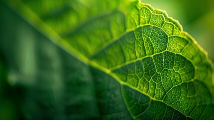 An extreme macro shot of a leaf, highlighting the fine veins and delicate surface texture in vibrant green hues