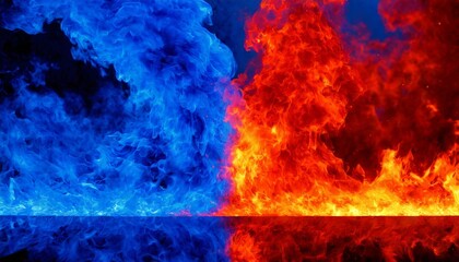 赤と青の炎. バーサス背景. Red and Blue Flames. Versus background. AI generated.