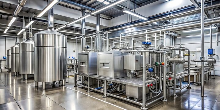 Modern milk pasteurization plant with high-tech equipment and automated processing, milk, pasteurization, plant